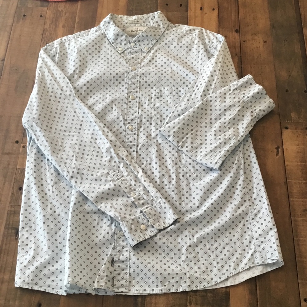 Men's Light Blue Micro-Print Long Sleeve Button-Down Shirt xl short